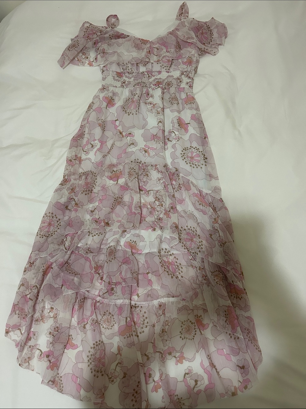 River Island Pink Floral Midi Dress with Ruffle Straps